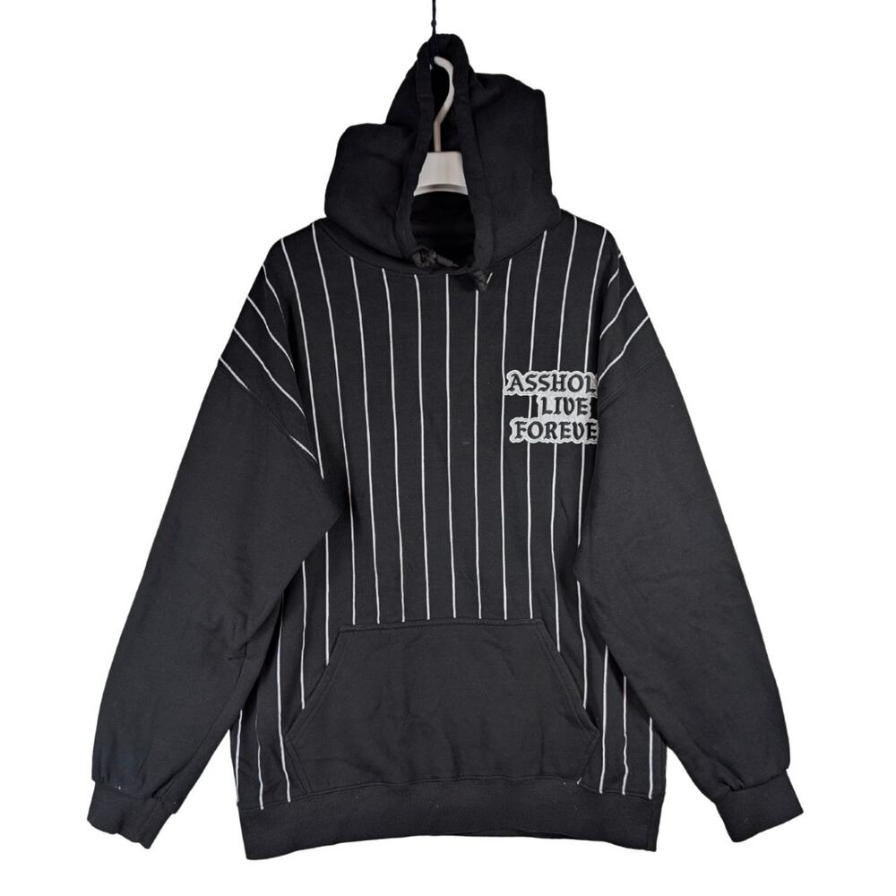 ALF A******* Live Forever Pull Over Pinstripe Black White Sweatshirt Hoodie Men